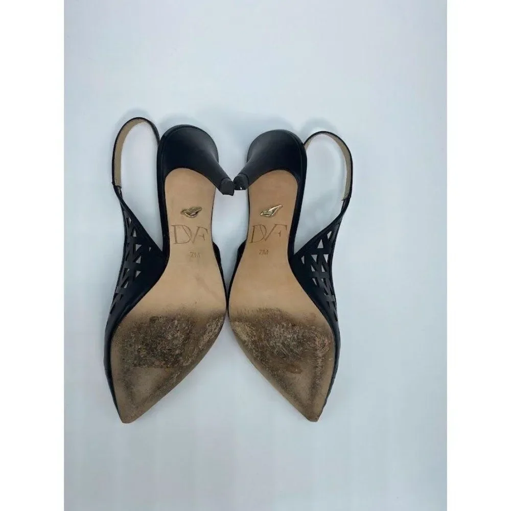 Diane von Furstenberg DVF Addison Black Leather Slingback‎ Heels Shoes Sz 7
